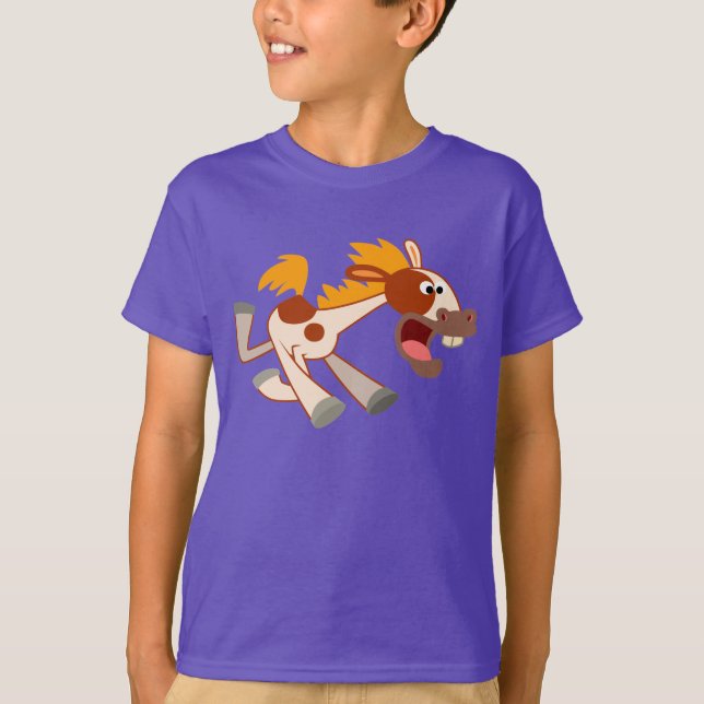 Lively Cartoon Pinto Horse Children T-Shirt (Front)