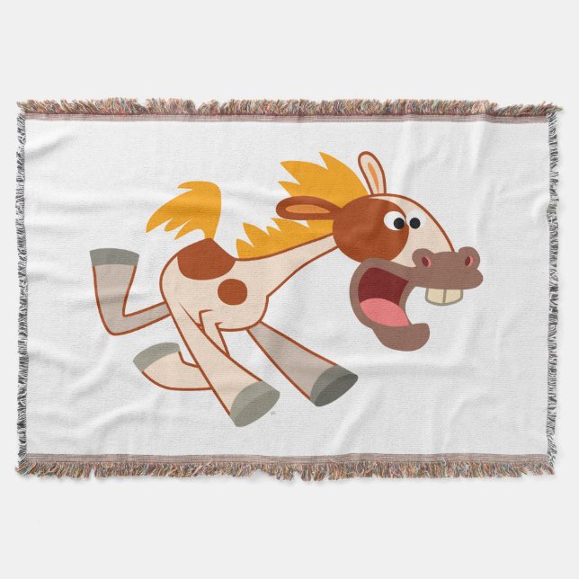 Lively Cartoon Pinto Horse Throw Blanket (Front)