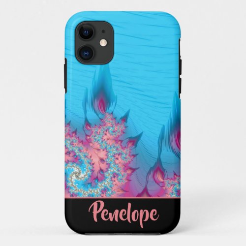 Lively Coral Reef Fractal Ocean Abstract with Name iPhone 11 Case