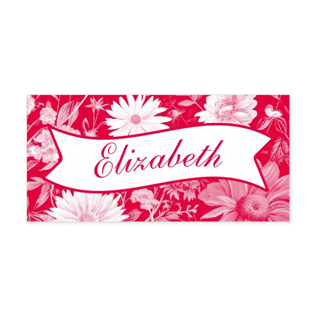 Lively Floral Name Self Inking Rubber Stamp (Design)