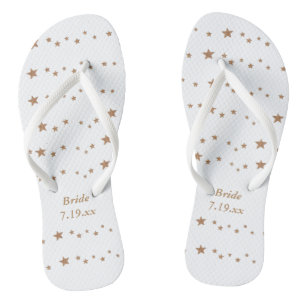 Lively Gold Stars Bride Wedding Date Flip Flops