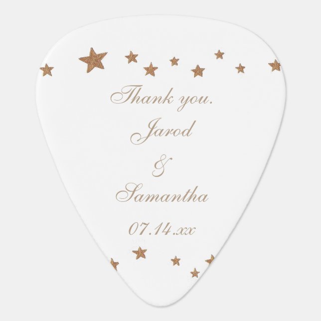 Lively Gold Stars Personalized Guitar Pick Favors (Front)