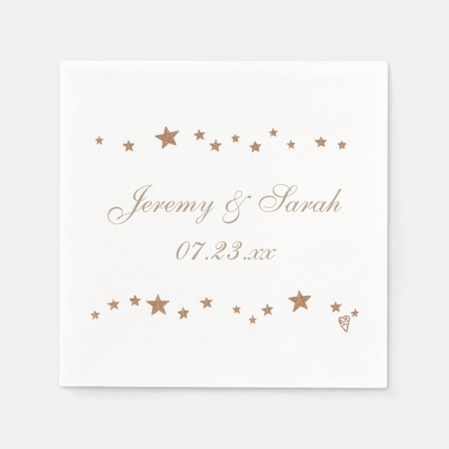 Lively Gold Stars Personalized Wedding Napkins (Front)