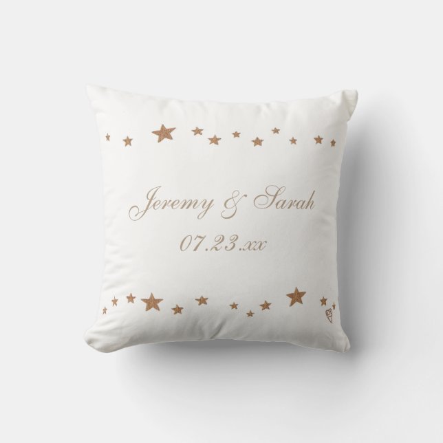 Lively Gold Stars Personalized Wedding Pillows (Front)