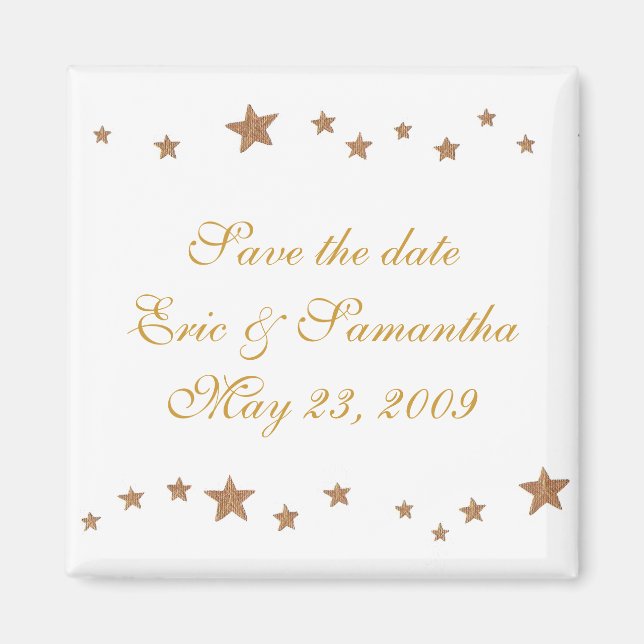 Lively Gold stars, Save the date wedding magnets (Front)
