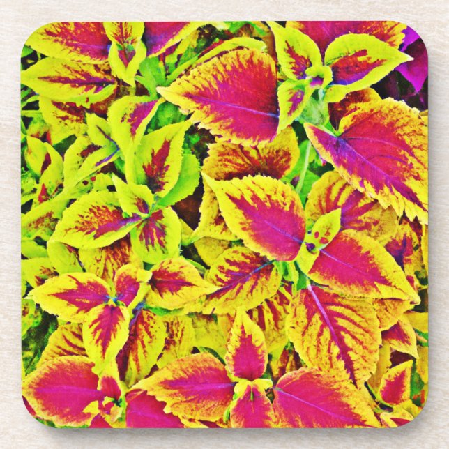 Lively Leaves Pattern Dance Beverage Coaster (Front)
