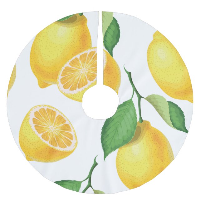 Lively Lemon: Fresh Seamless Pattern Brushed Polyester Tree Skirt (Front)