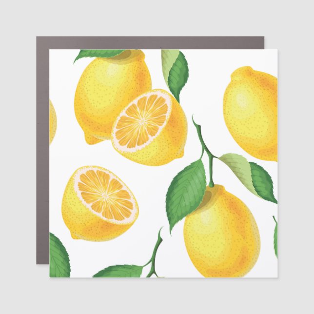 Lively Lemon: Fresh Seamless Pattern Car Magnet (Front)