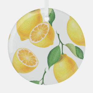 Lively Lemon: Fresh Seamless Pattern Glass Ornament