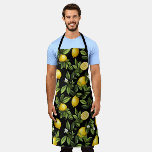 Lively Lemons on Black Background Apron
