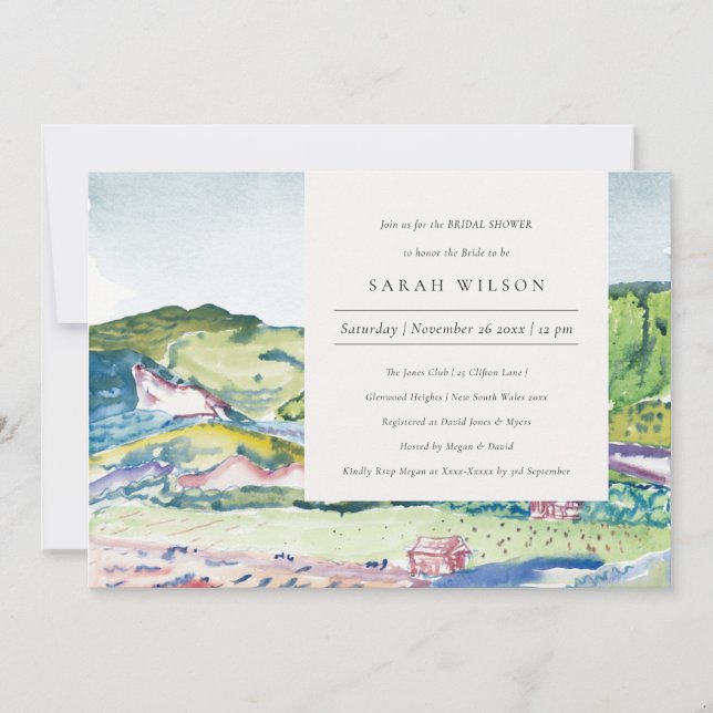 Lively Mountain Scape Blush Bridal Shower Invite (Front)