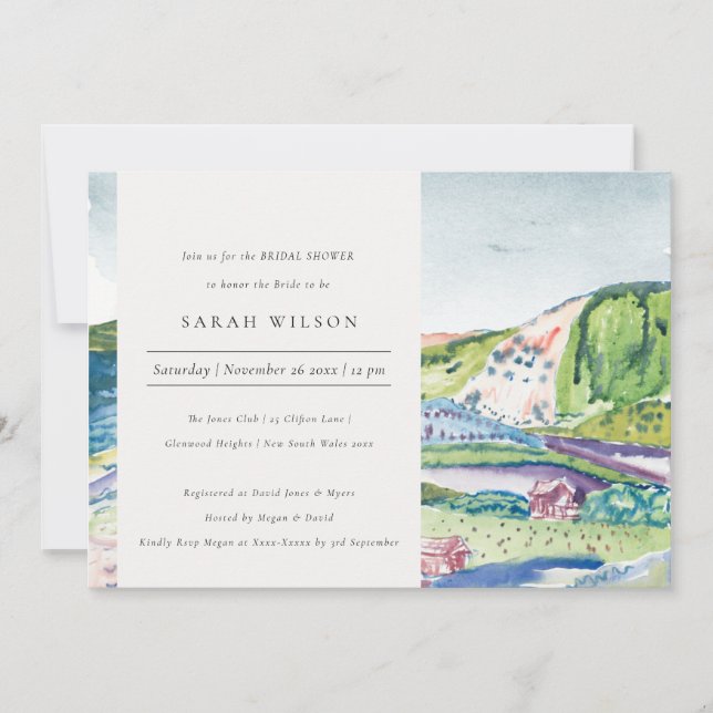 Lively Mountain Scape Blush Bridal Shower Invite (Front)