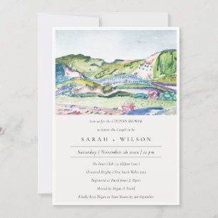 Lively Mountain Scape Blush Couples Shower Invite