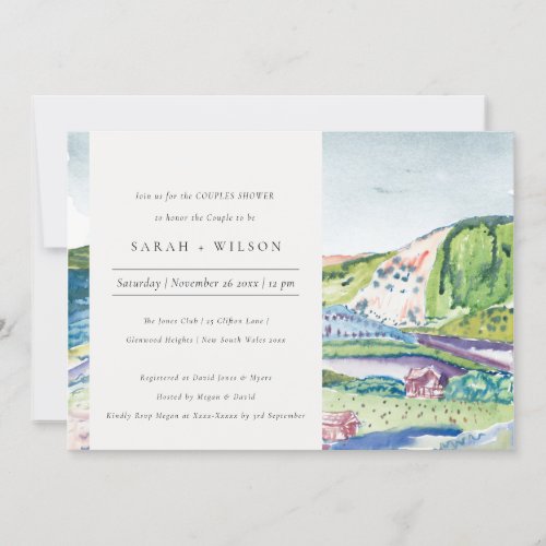 Lively Mountain Scape Blush Couples Shower Invite