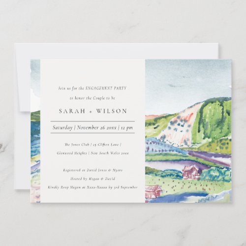 Lively Mountain Scape Blush Engagement Invite