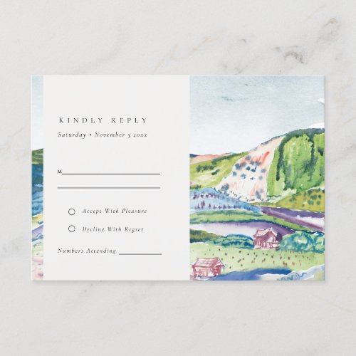 Lively Mountain Scape Blush Green Wedding RSVP Enclosure Card