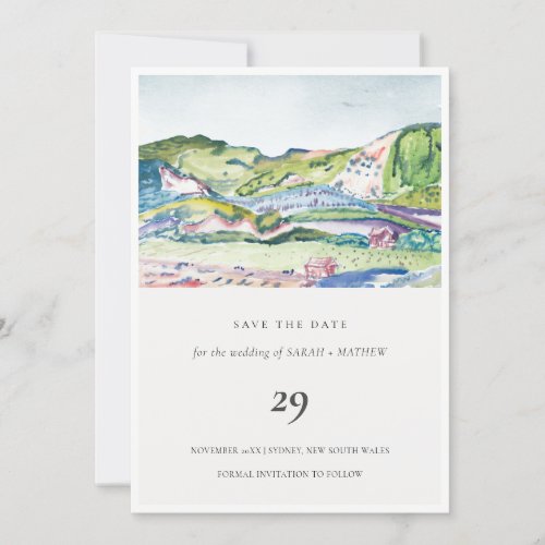 Lively Mountain Scape Blush Save The Date Card