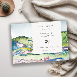 Lively Mountain Scape Blush Save The Date Card