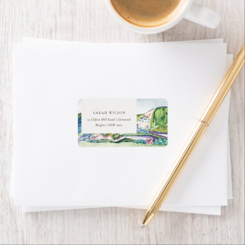 Lively Mountain Scape Blush Watercolor Address Lab Label