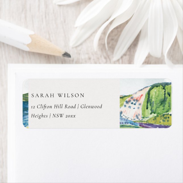 Lively Mountain Scape Blush Watercolor Address Label (Insitu)