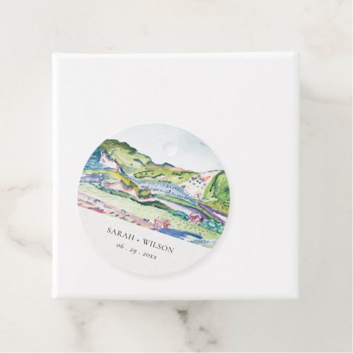 Lively Mountain Scape Blush Watercolor Wedding Favor Tags
