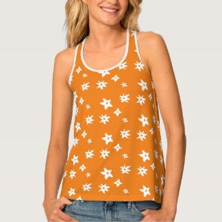 Lively Orange Line Drawing Floral Graphic Tank Top
