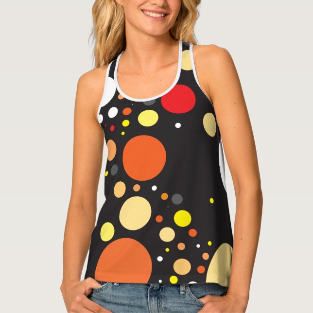 Lively Orange Scattered Random Sizes Circles Tank Top (Front)