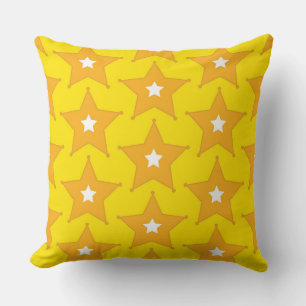 Lively Orange Sheriff Badges on Bright Yellow Back Throw Pillow