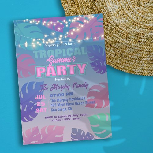 Lively Pastel Colored Exotic Tropical Summer Party Invitation