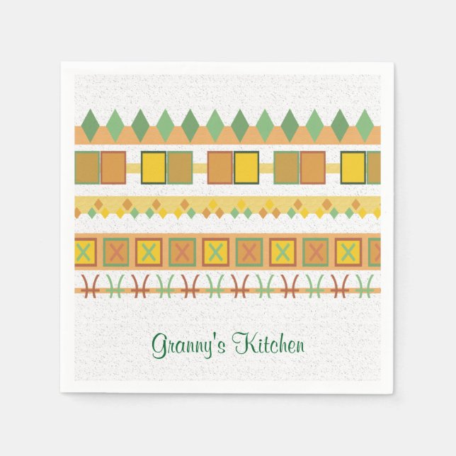 Lively Pattern Granny's Kitchen Green Symbols Paper Napkins (Front)