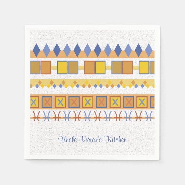 Lively Pattern Uncle's Kitchen Blue Symbols Napkins (Front)