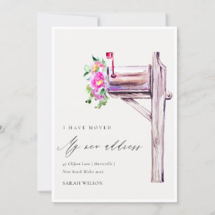Lively Pink Floral Mailbox I have Moved Card