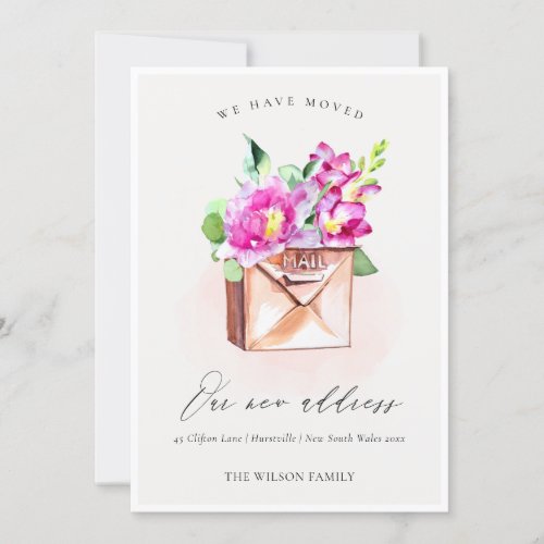 Lively Pink Floral Mailbox We have Moved Card