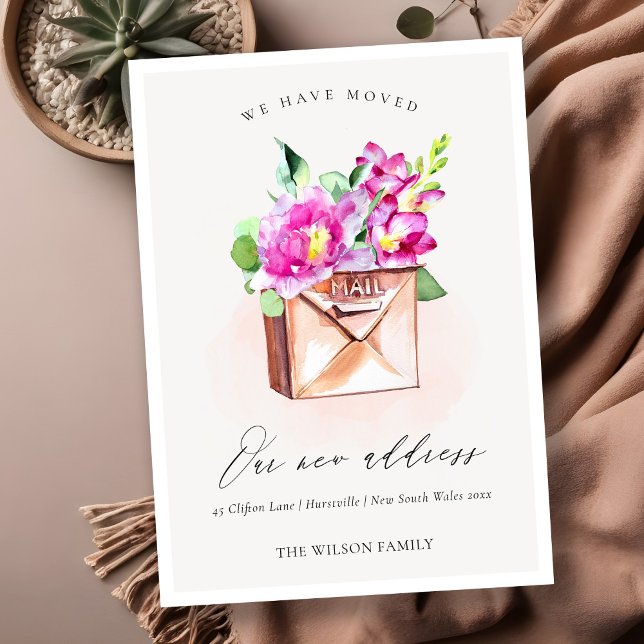 Lively Pink Floral Mailbox We have Moved Card (Creator Uploaded)