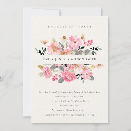 Lively Pink Watercolor Floral Engagement Invite