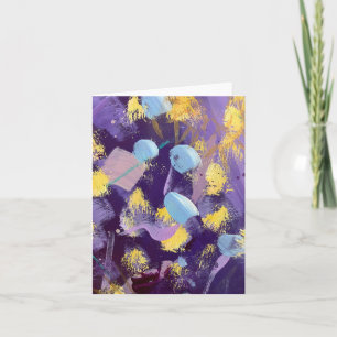 Lively purple, blue, and yellow abstract art note card