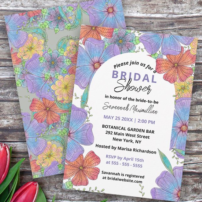 Lively Purple Orange Boho Bloom Bridal Shower Invitation (Creator Uploaded)