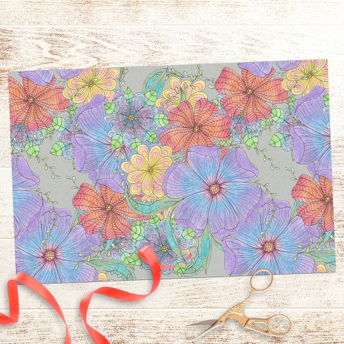 Lively Purple Orange Yellow Boho Blooms  Tissue Paper