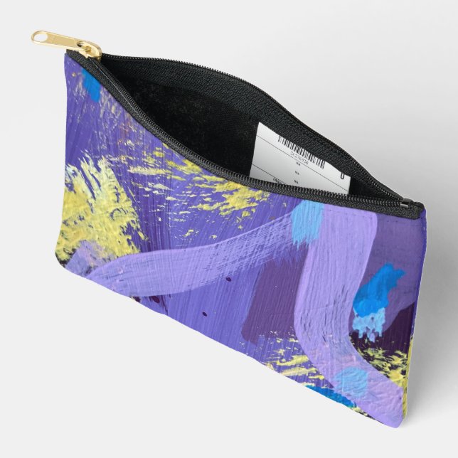 Lively Purple, Yellow, and Blue Abstract Art  Accessory Pouch (Open)