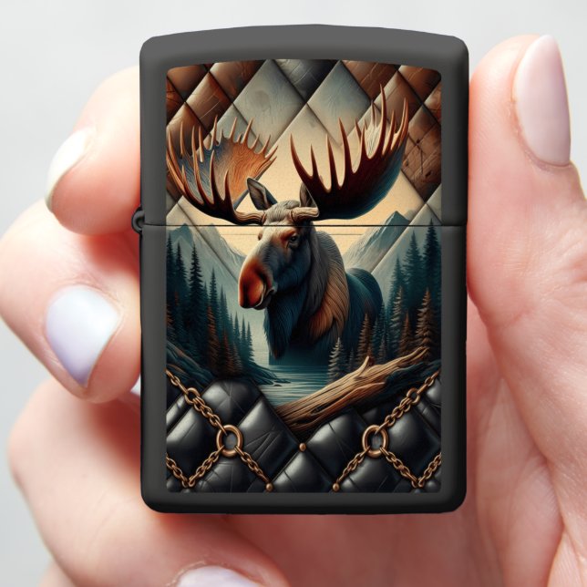 Lively Rainbow Moose Leather Painting Zippo Lighter (In Hand)
