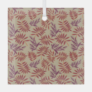 Lively Red and Purple Leaf Motifs on Neutral Beige Glass Ornament