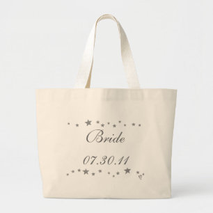 Lively Silver Stars Border, Bride tote bag