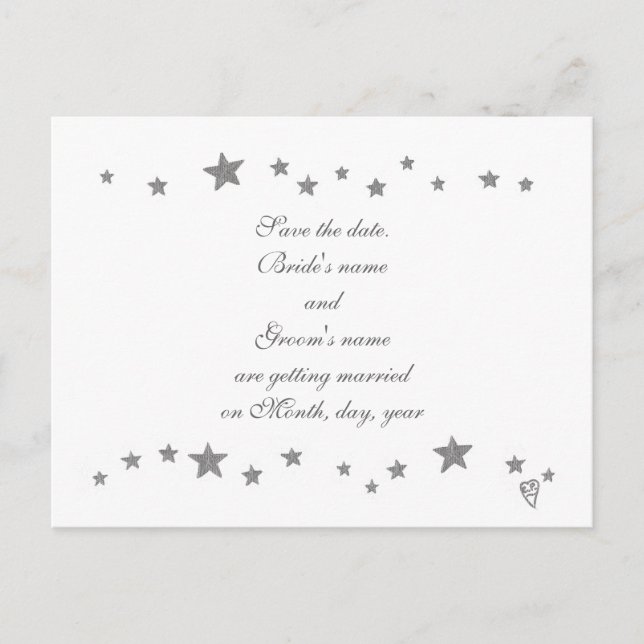 Lively silver stars border Wedding Save the date Announcement Postcard (Front)