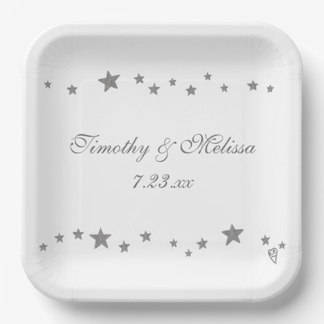 Lively Silver Stars custom wedding plates (Front)