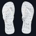 Lively Silver Stars Personalized Bride Flipflops<br><div class="desc">You can easily add your wedding date to these custom Bride flipflops on the template forms. They are decorated with patterns of lively silver stars in various sizes and patterns. Thank you for shopping TrendyFlipFlops on Zazzle.</div>