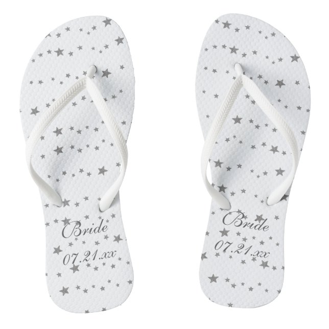 Lively Silver Stars Personalized Bride Flipflops (Footbed)
