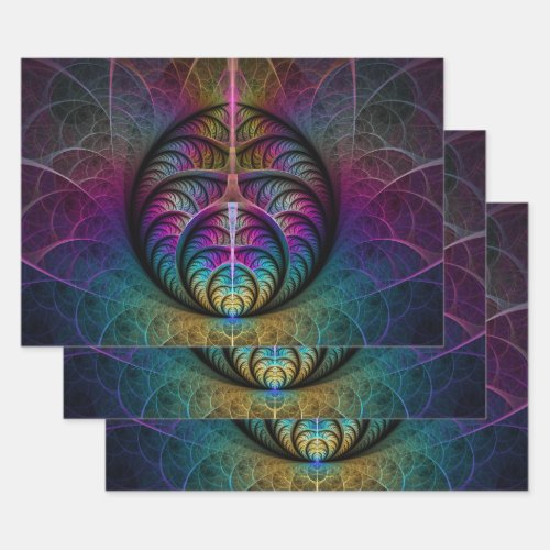 Lively Structures Colorful Abstract Fractal Art Wrapping Paper Sheets