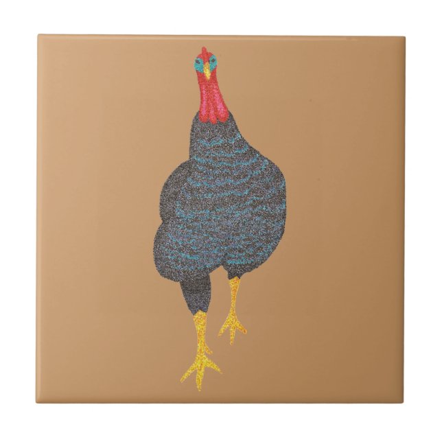 Lively Strutting Turkey in Pointillism Tile (Front)
