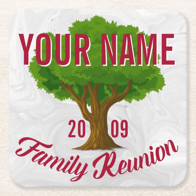Lively Tree Personalized Family Reunion Square Paper Coaster (Front)