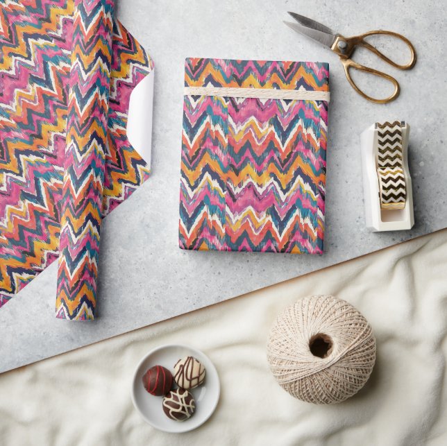Lively Tribal Print with Bold Zigzags, Stripes Wrapping Paper (Crafts)